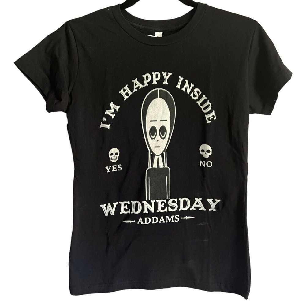 Wednesday Addams Family T-Shirt Small I'm Happy Inside Women's Black Shirt S